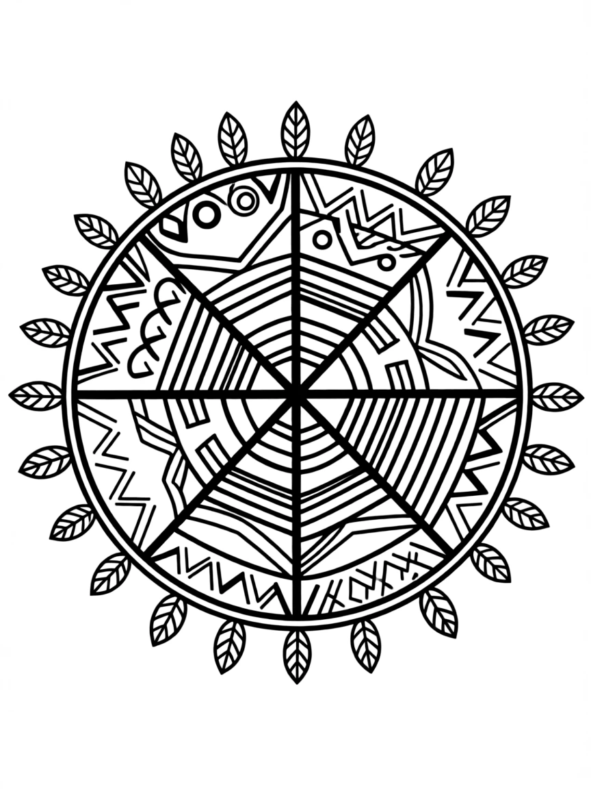 Zentangle medicine wheel with directional patterns