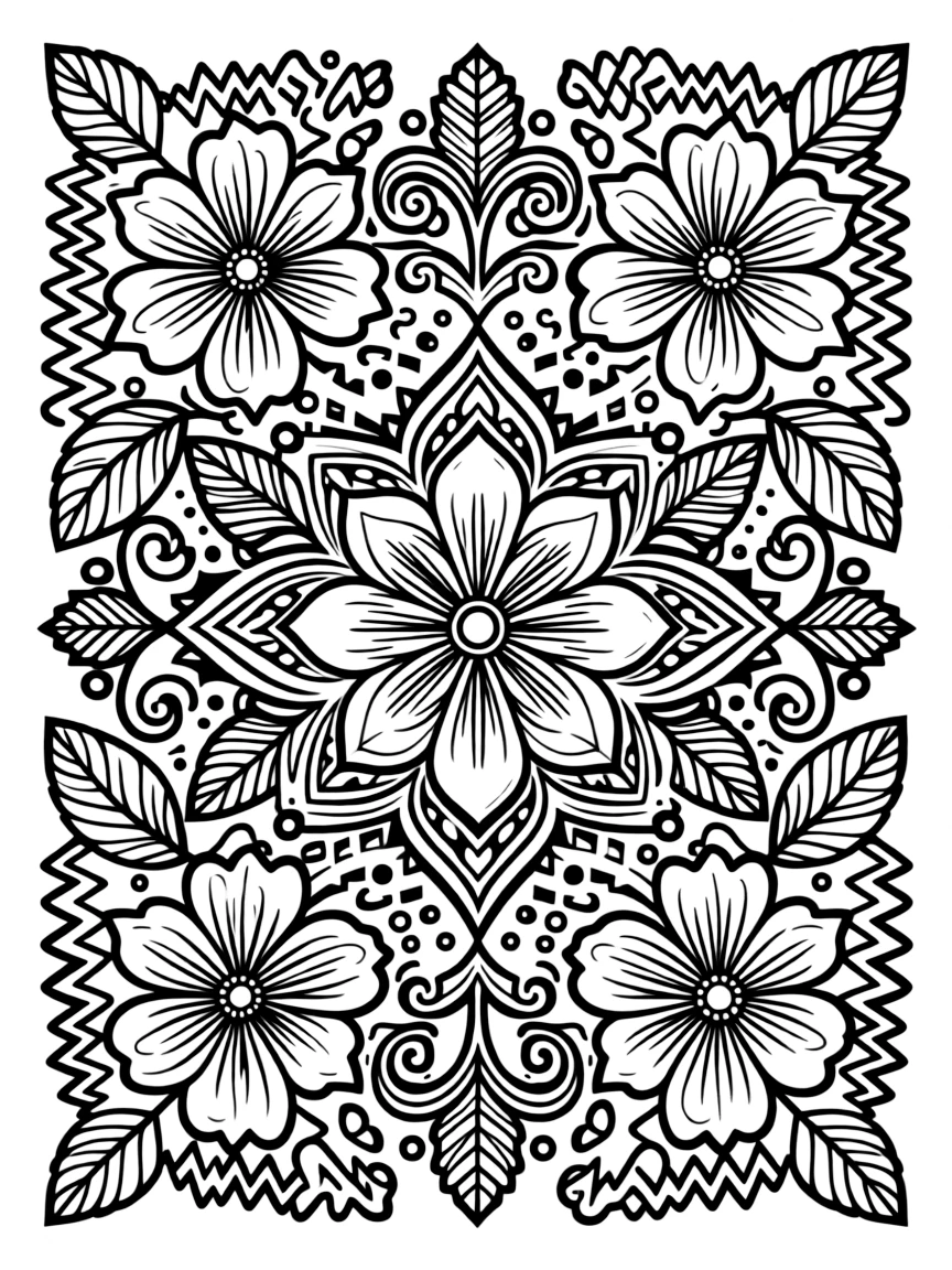 Zentangle Ukrainian embroidery pattern with floral elements