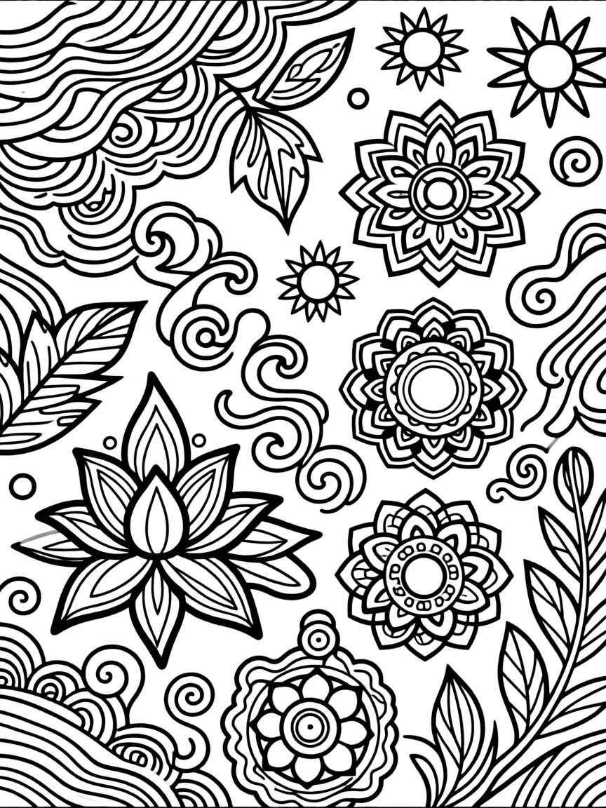 Zentangle Indonesian batik patterns with spiritual elements