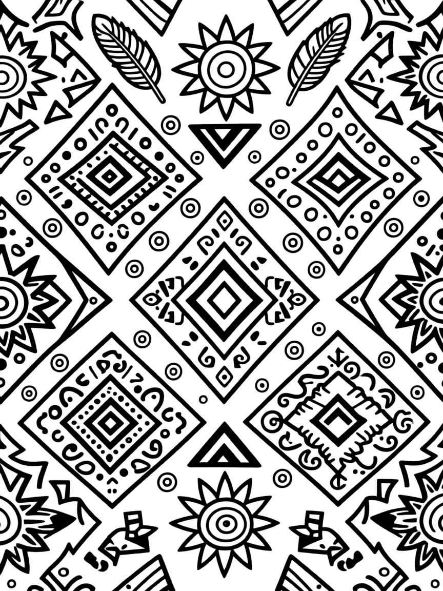 Zentangle Navajo rug pattern with symbolic elements