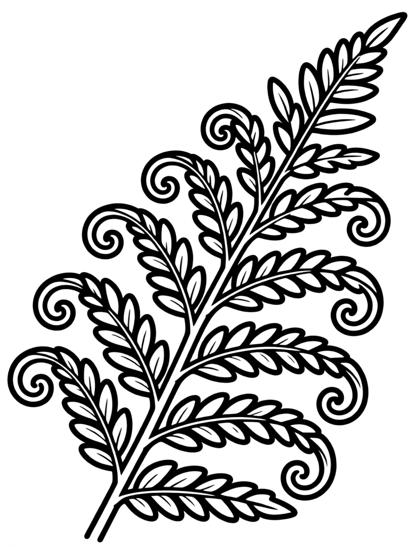 Abstract fern frond with unfurling pattern details