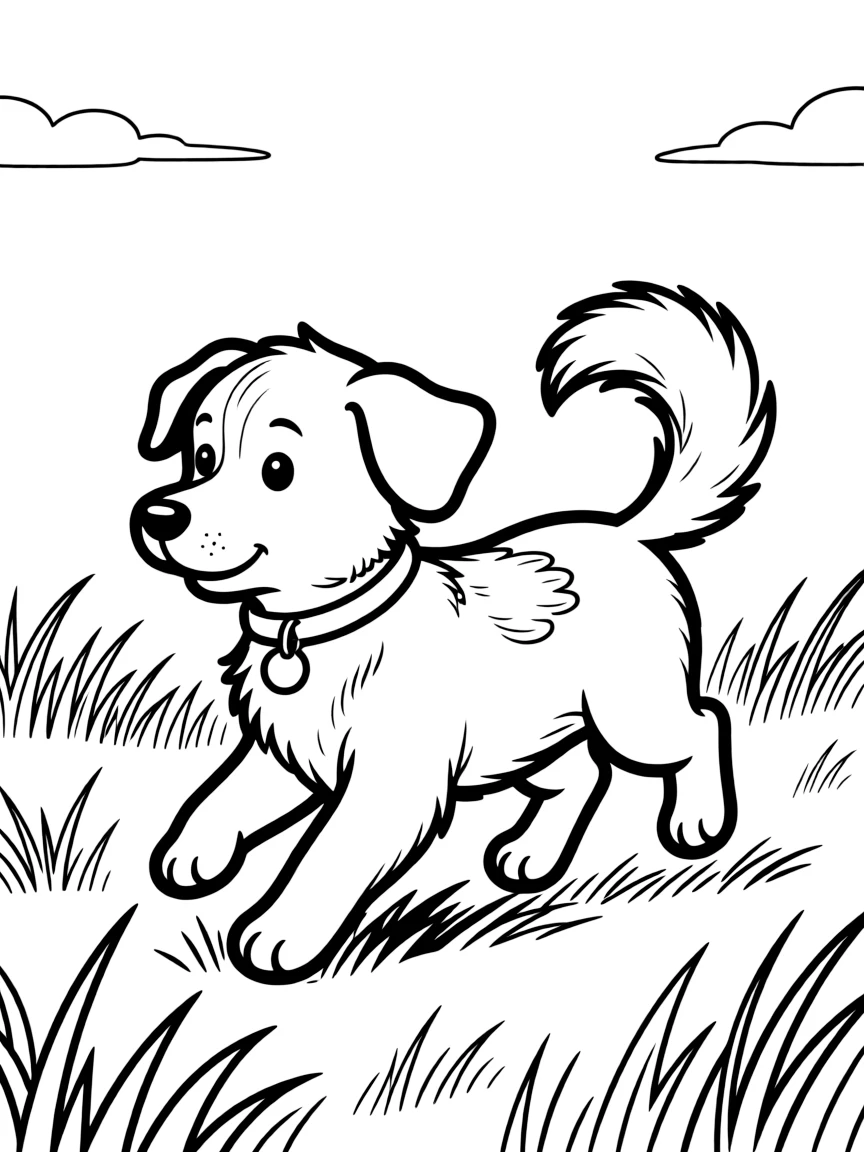 A playful puppy chasing its tail in a grassy field.