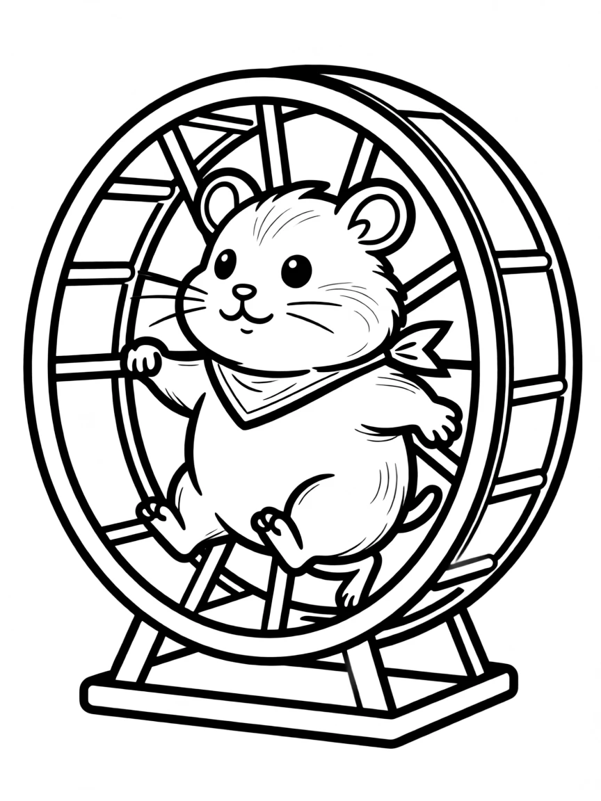 A chubby hamster running inside its wheel.