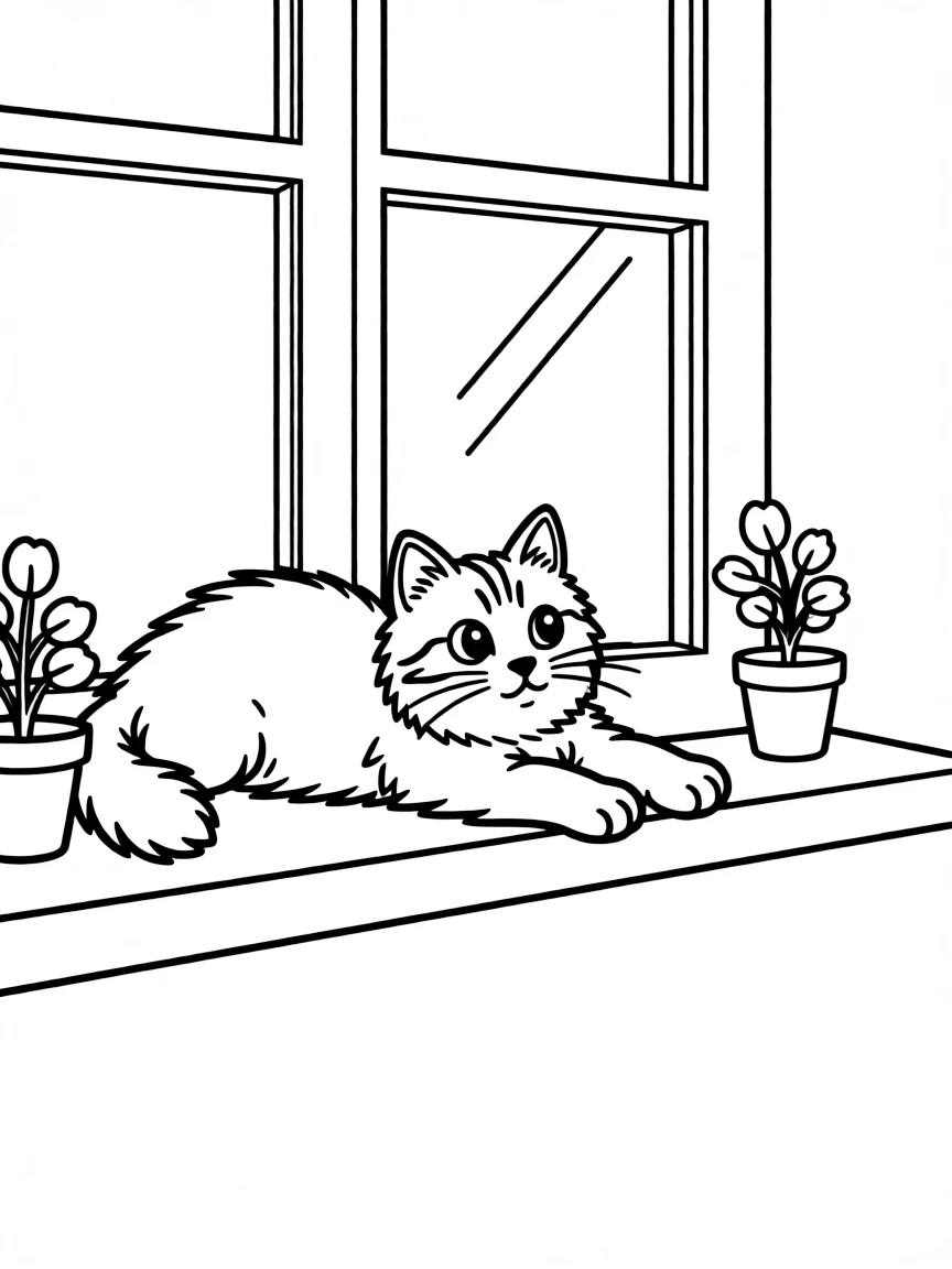 A cat stretching on a sunny windowsill.