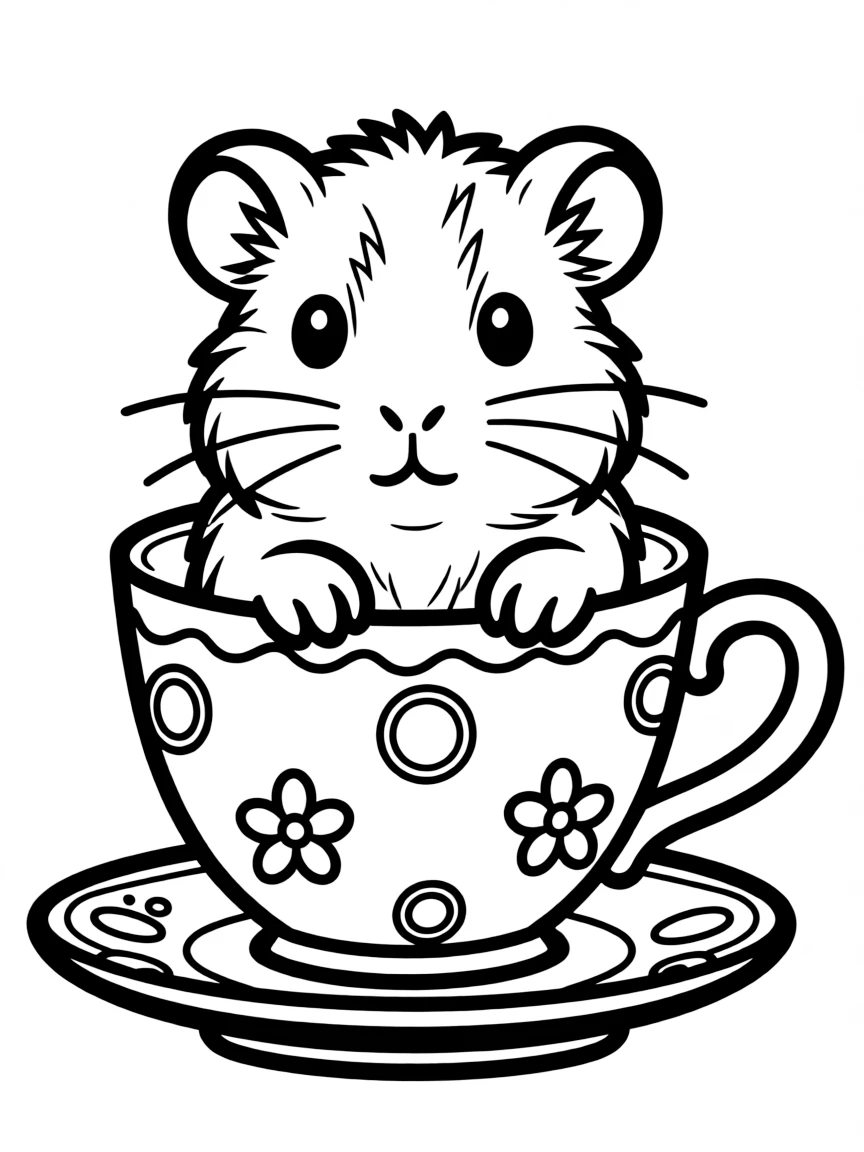 A guinea pig sitting inside a tiny teacup.