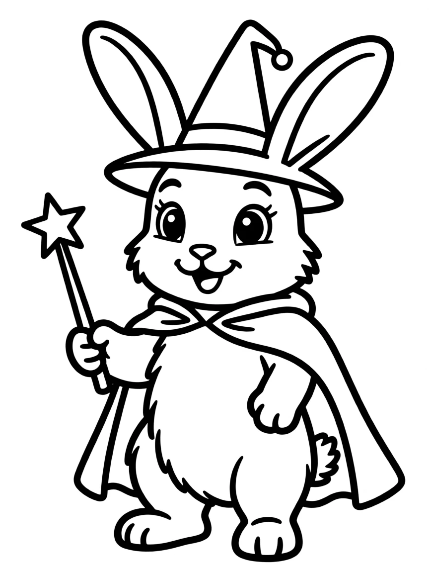 A bunny wearing a tiny wizard hat.