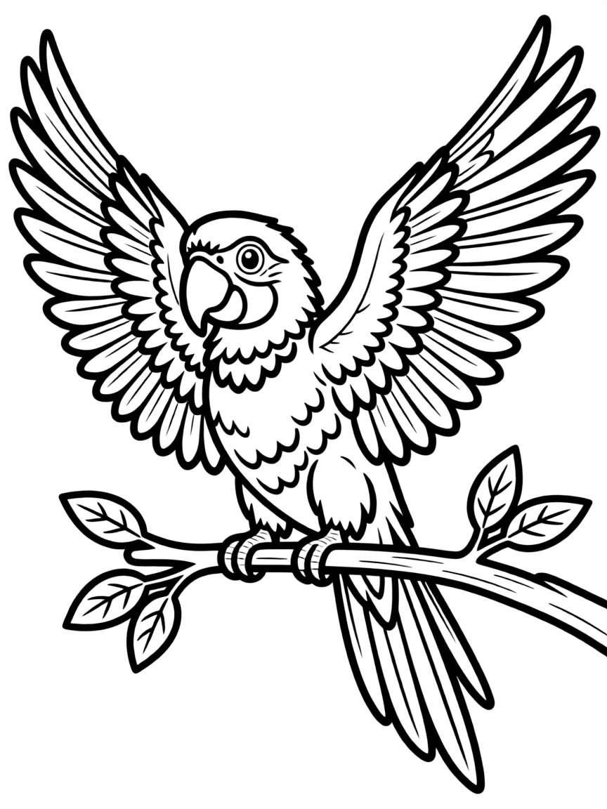 A parrot with vibrantly colored feathers spreading its wings.