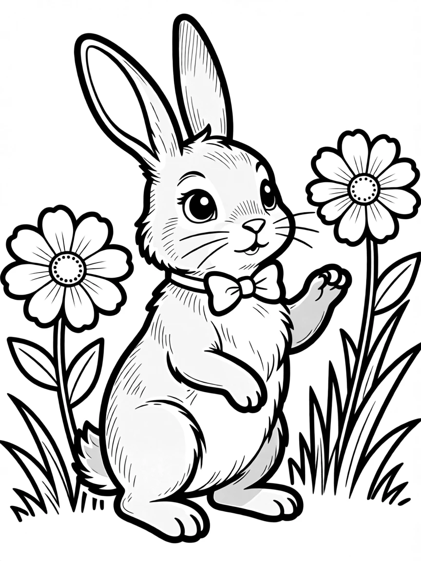 A bunny standing on its hind legs, looking curiously.