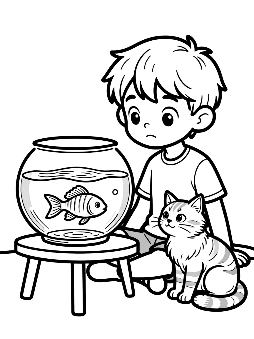A cat staring at a fish in a fishbowl.