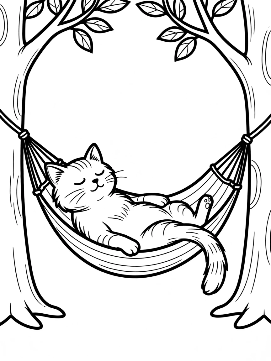 A cat lounging on a hammock.