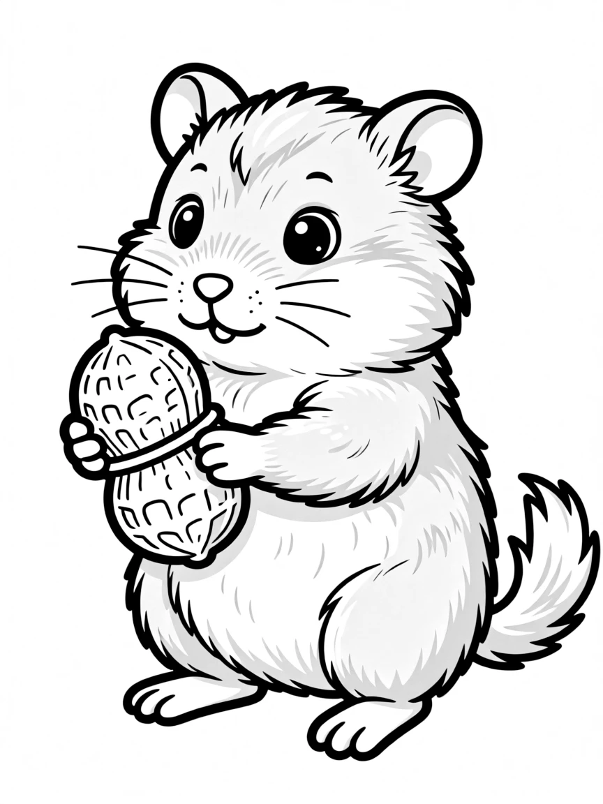 A tiny hamster holding a peanut.