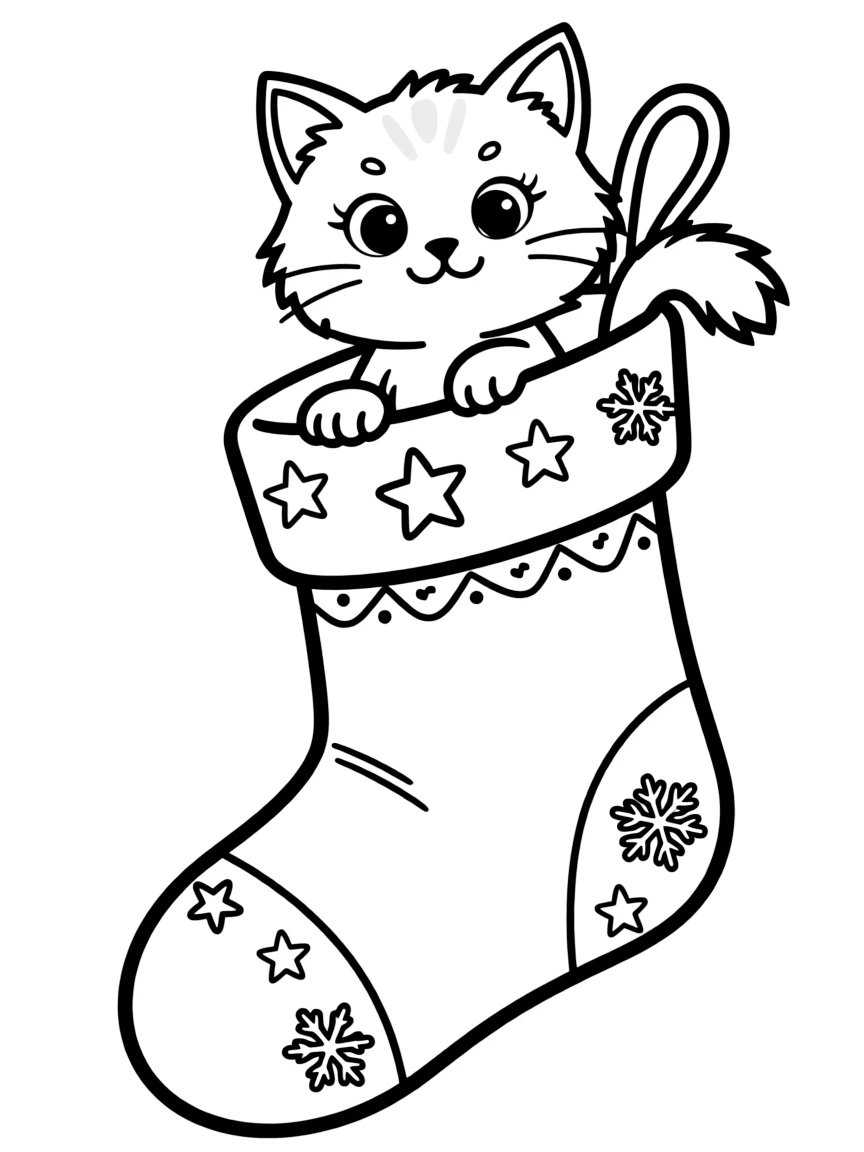 A cat sitting inside a Christmas stocking.