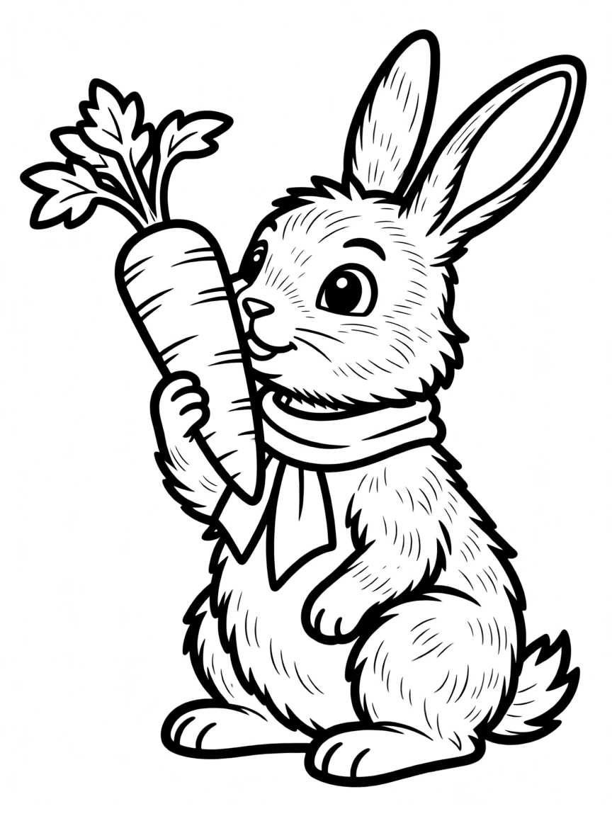 A bunny balancing a carrot on its nose.