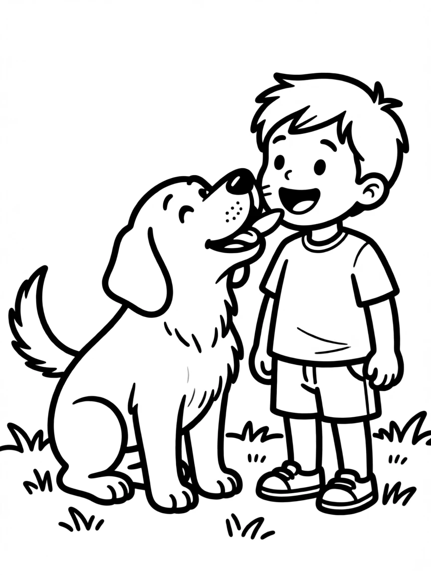 A dog licking a child’s face in excitement.