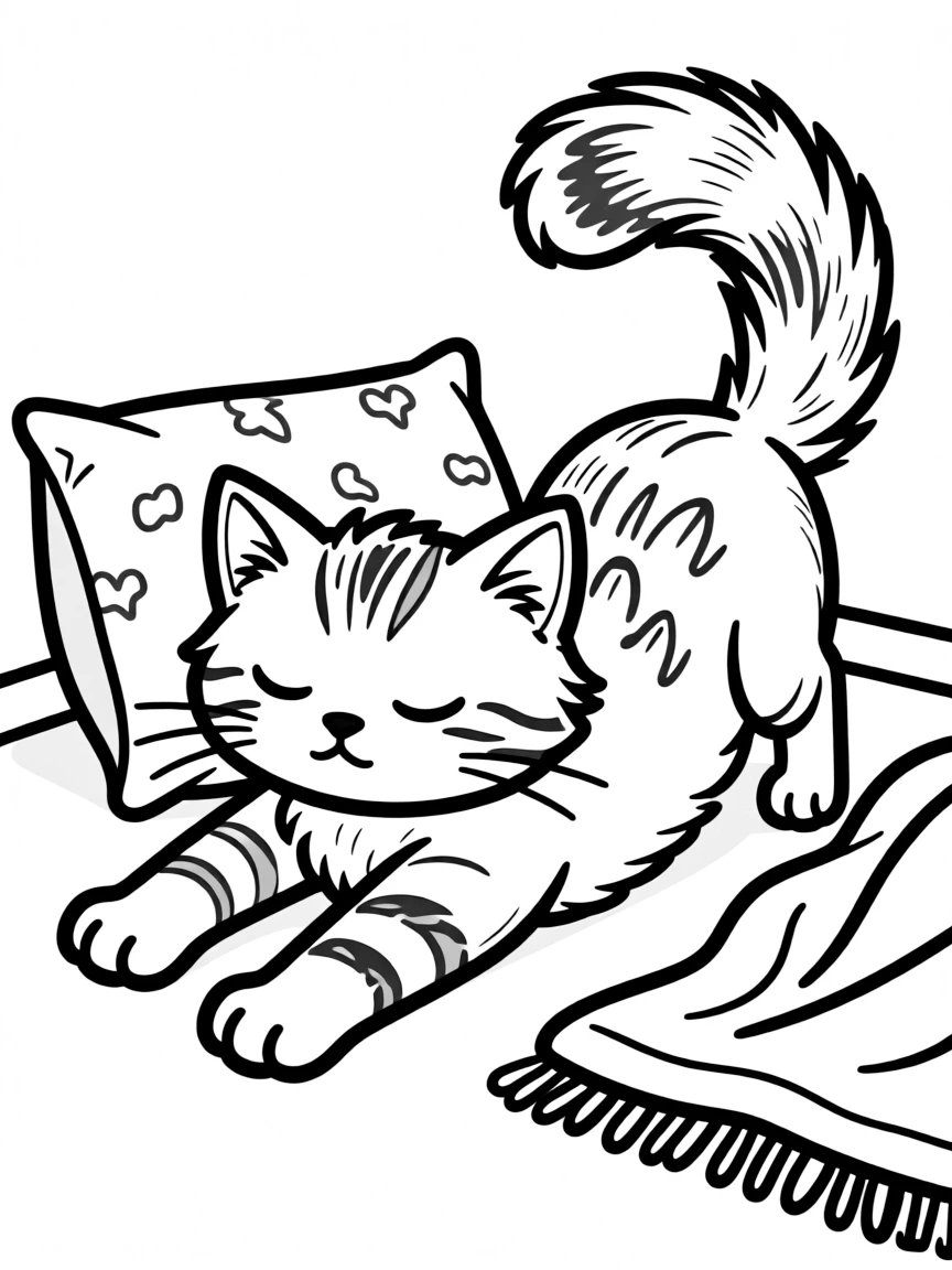 A kitten stretching after waking up from a nap.
