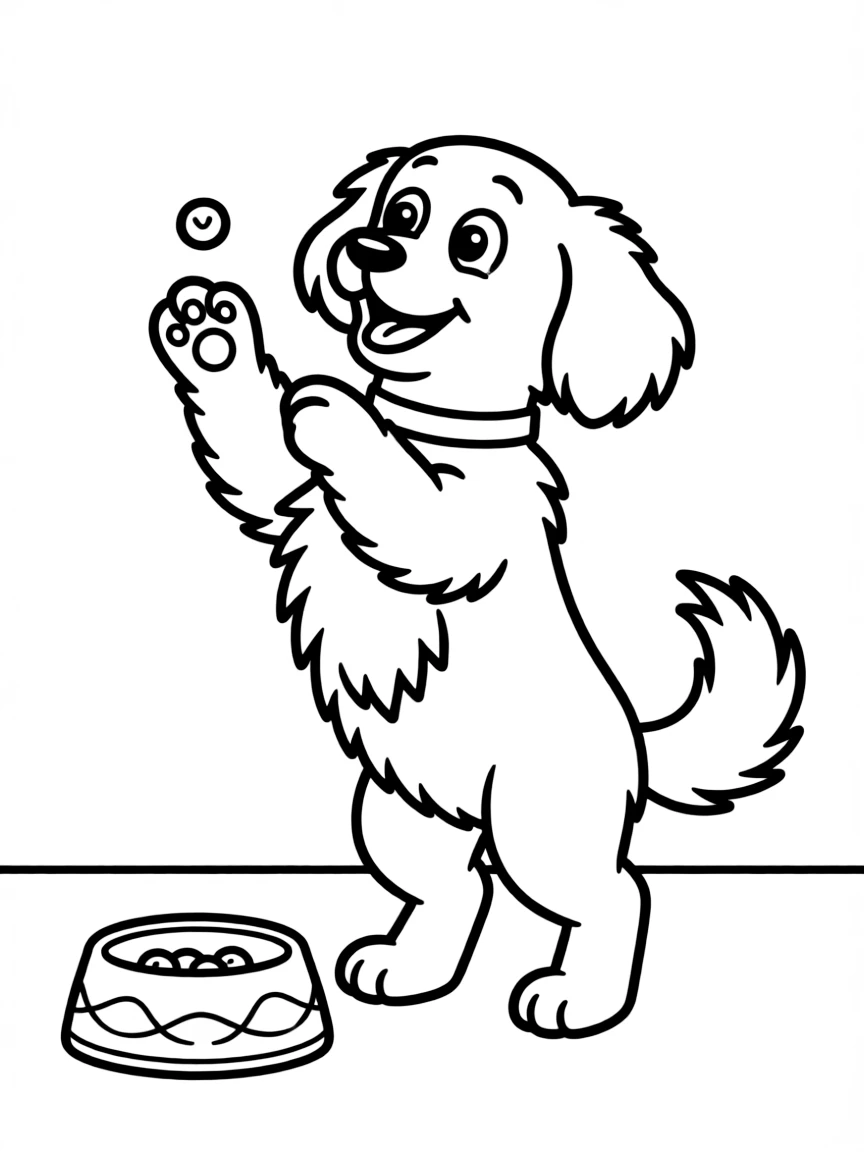 A fluffy dog standing on its hind legs, begging for treats.