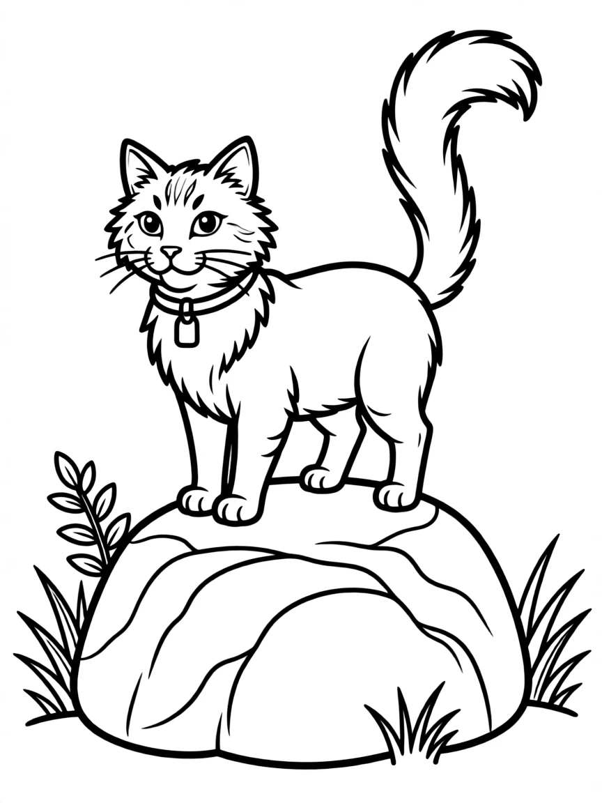 A cat standing majestically on top of a rock.
