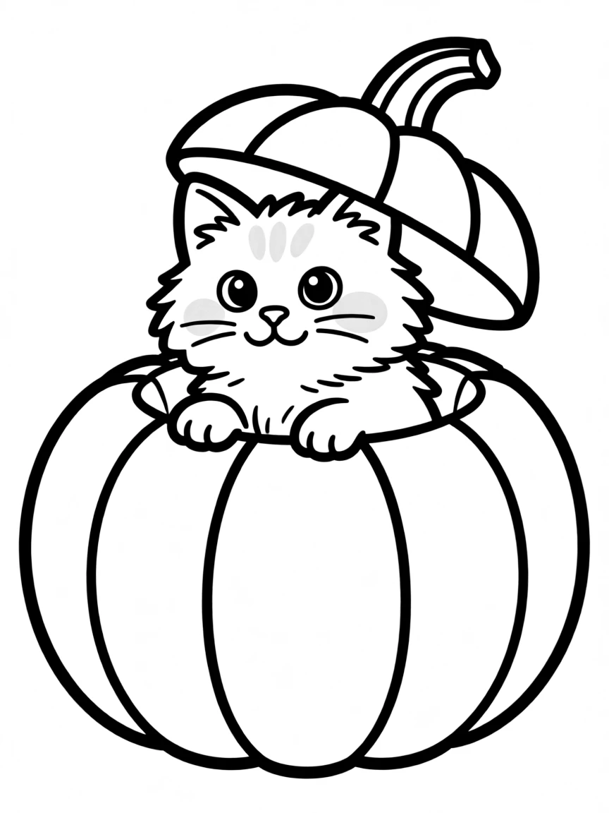 A fluffy cat sitting inside a pumpkin.