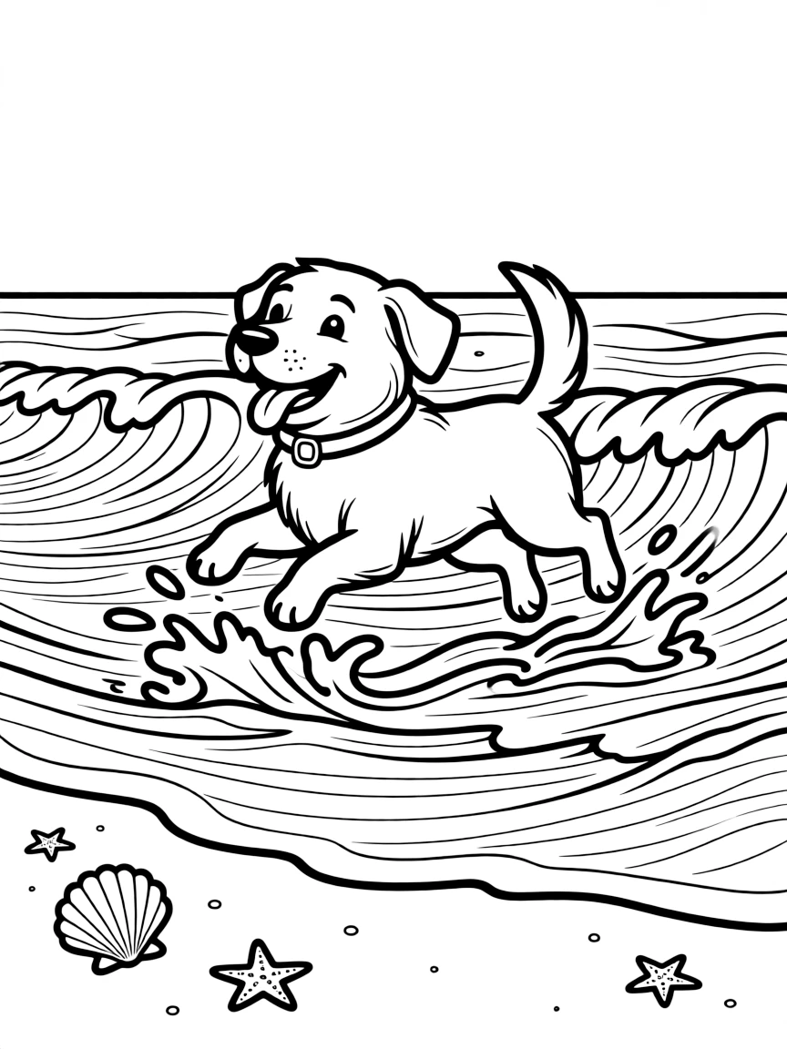 A dog playing in the ocean waves.