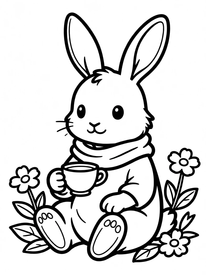 A rabbit drinking from a tiny teacup.