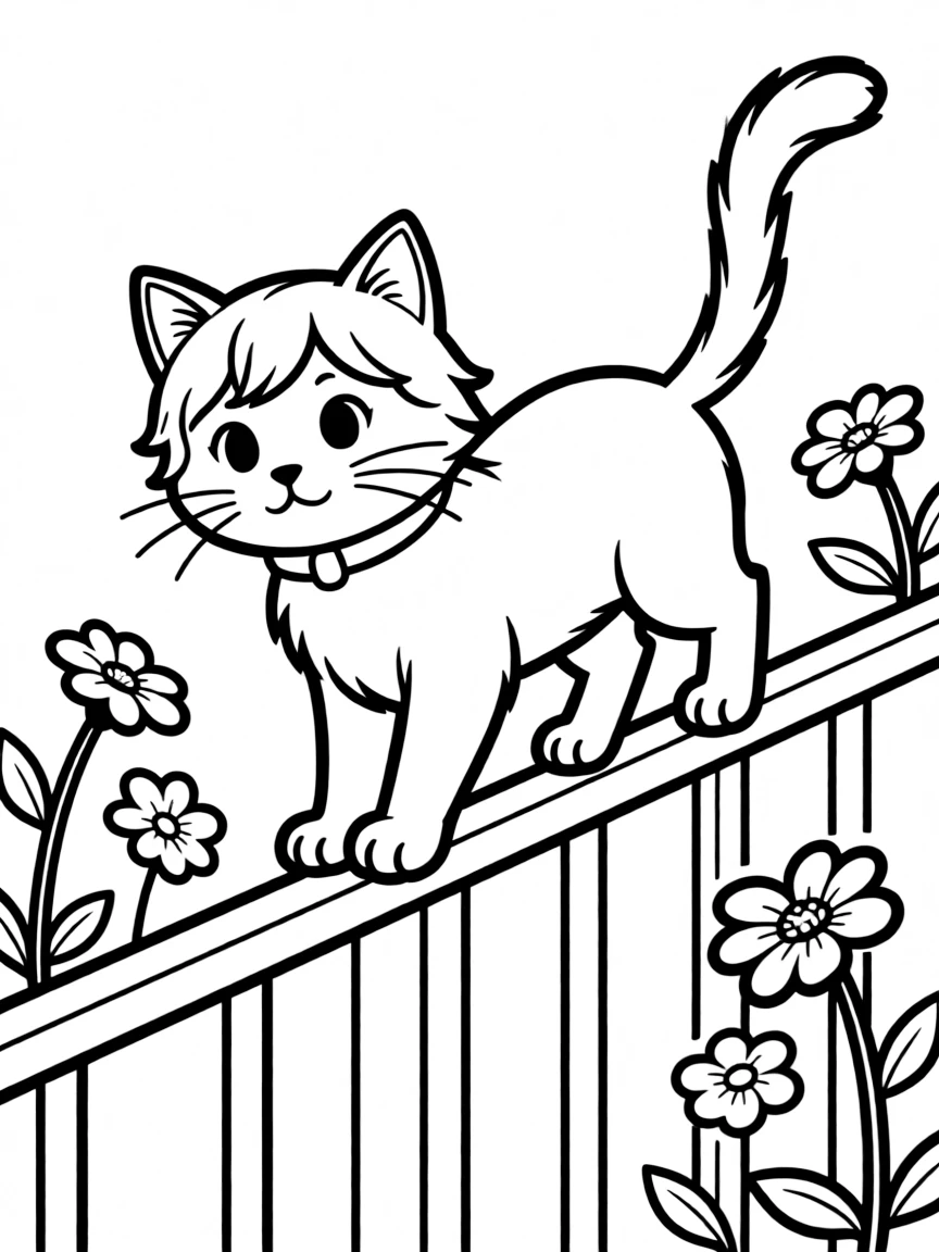 A cat balancing on a thin railing.