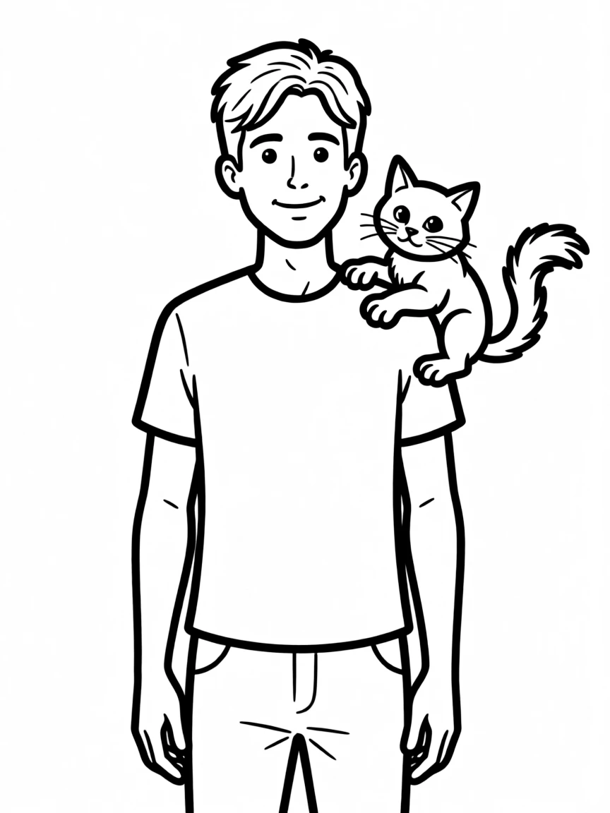 A cat climbing onto a human’s shoulder.
