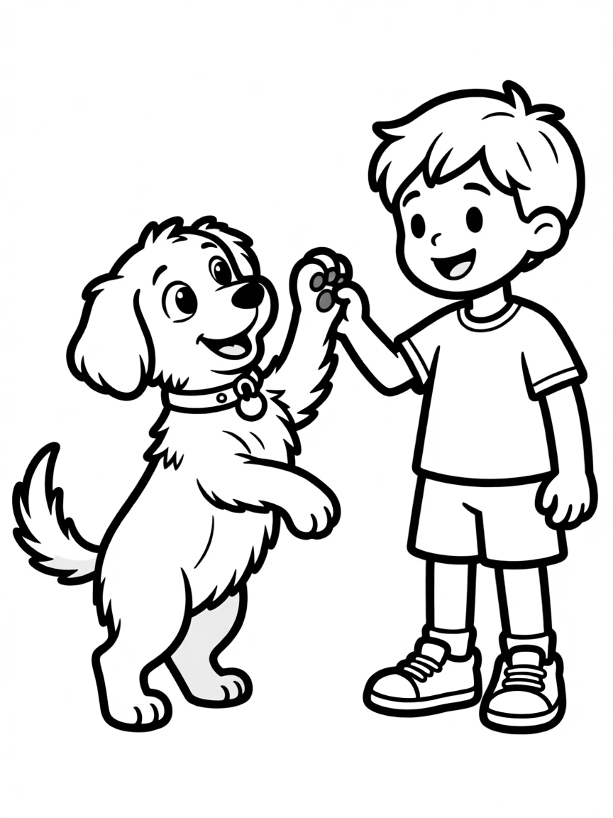 A puppy giving a high-five to its owner.