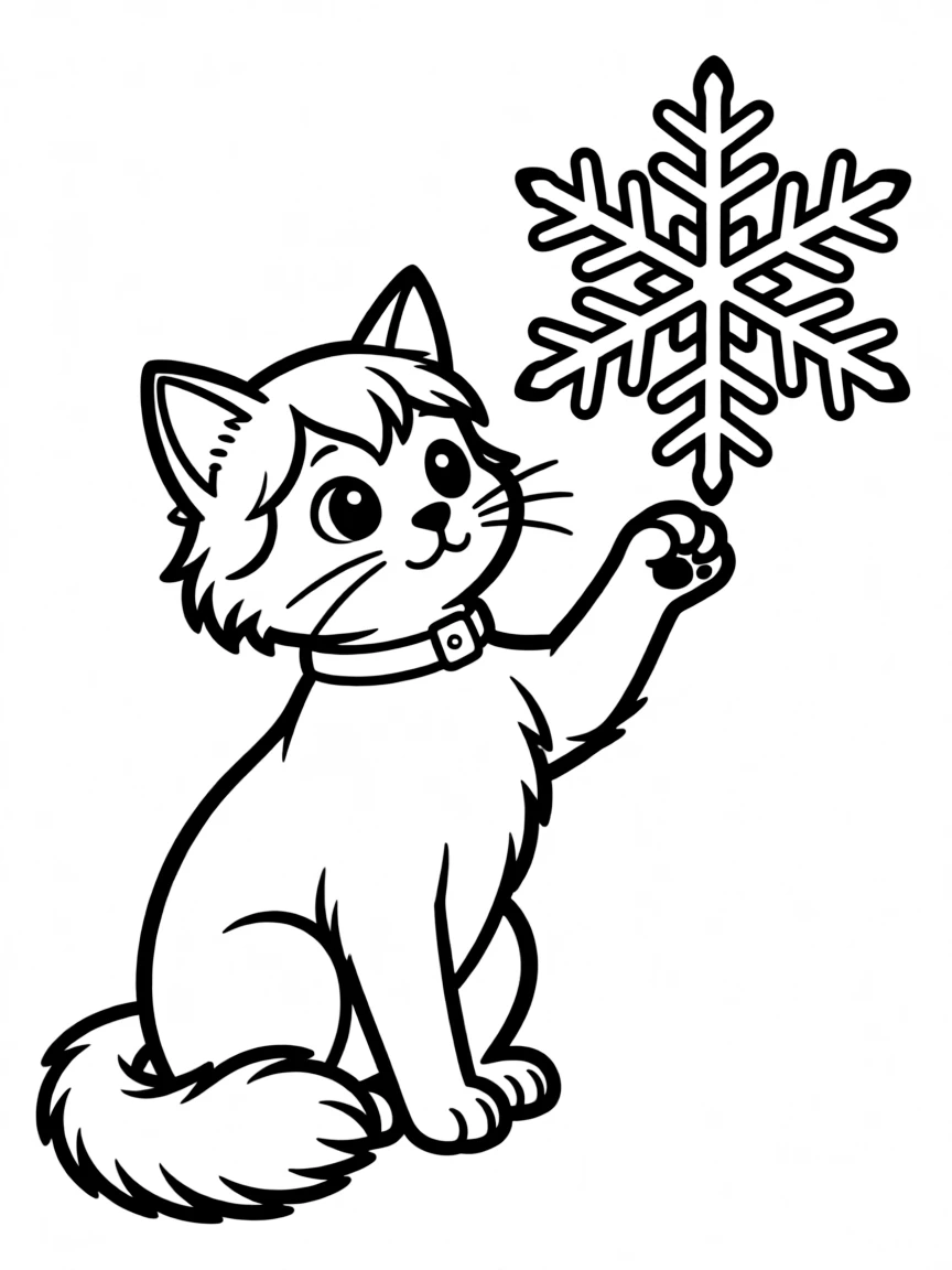 A cat curiously poking at a snowflake.