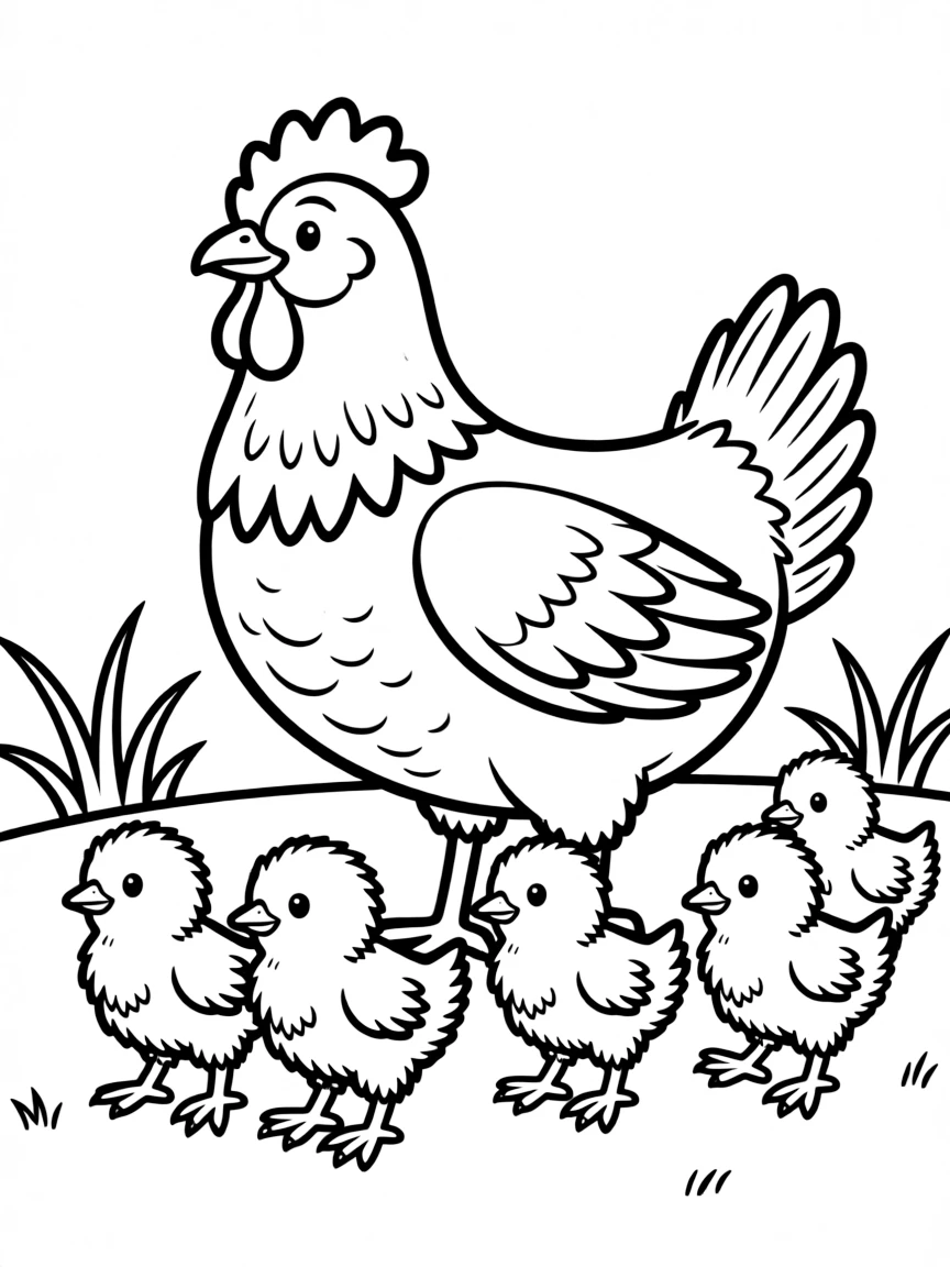 A group of baby chicks following their mother hen.