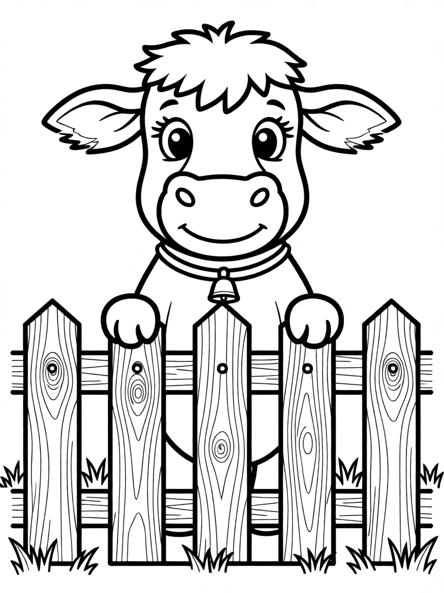 A cow peeking over a wooden fence.