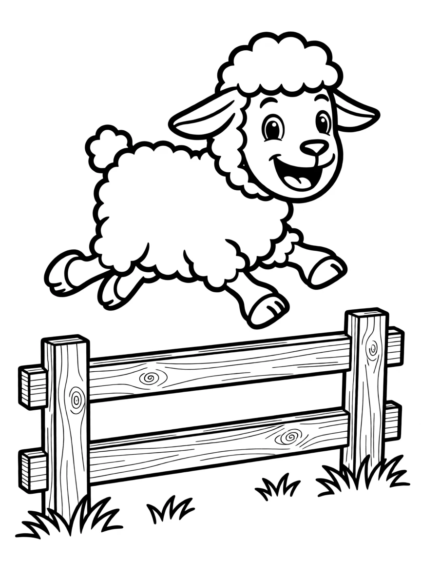 A sheep jumping over a wooden fence.