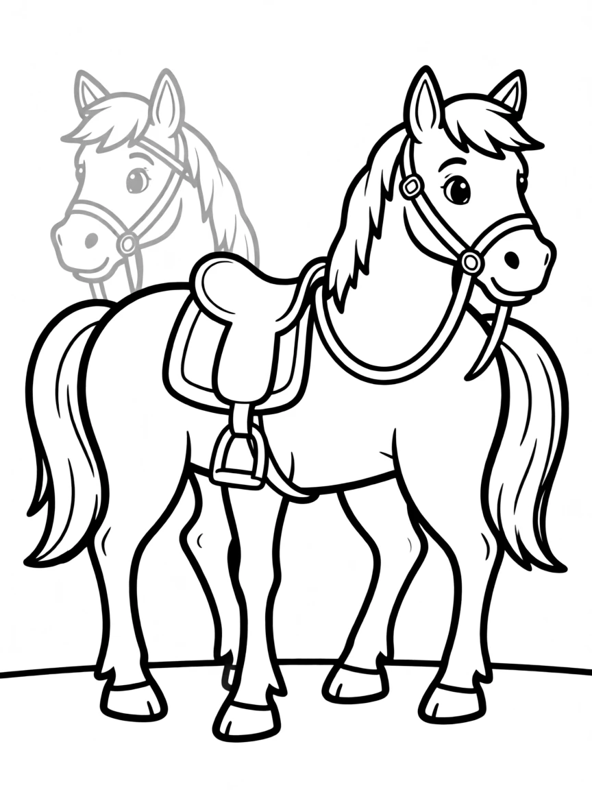 A horse wearing a saddle, ready for a ride.