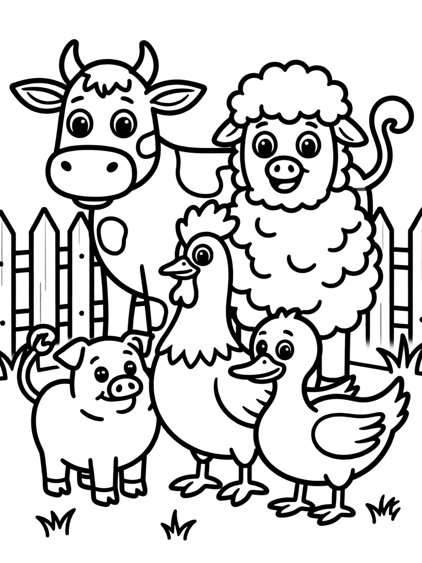 A group of farm animals standing together for a portrait.