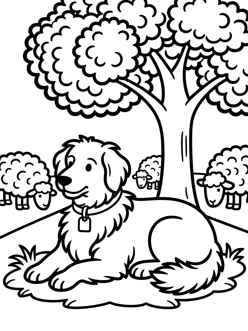 A sheepdog resting in the shade after a long day of herding.