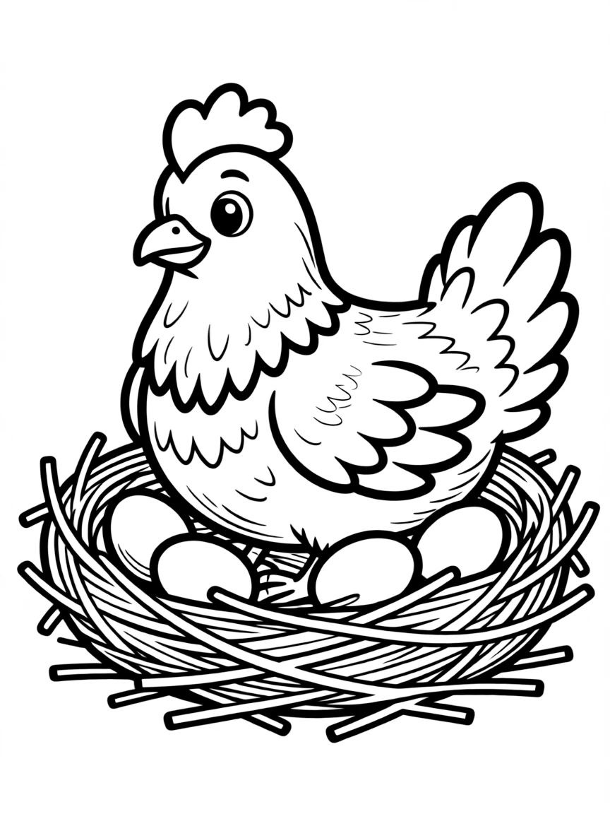 A hen guarding her eggs in a warm nest.