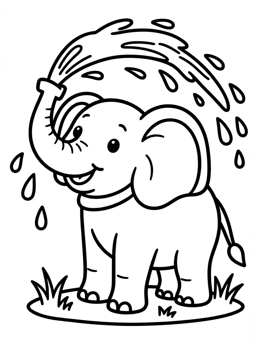An elephant spraying water with its trunk.