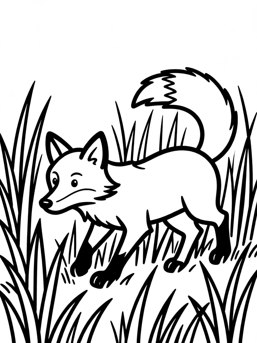 A fox sneaking through a field with tall grass.