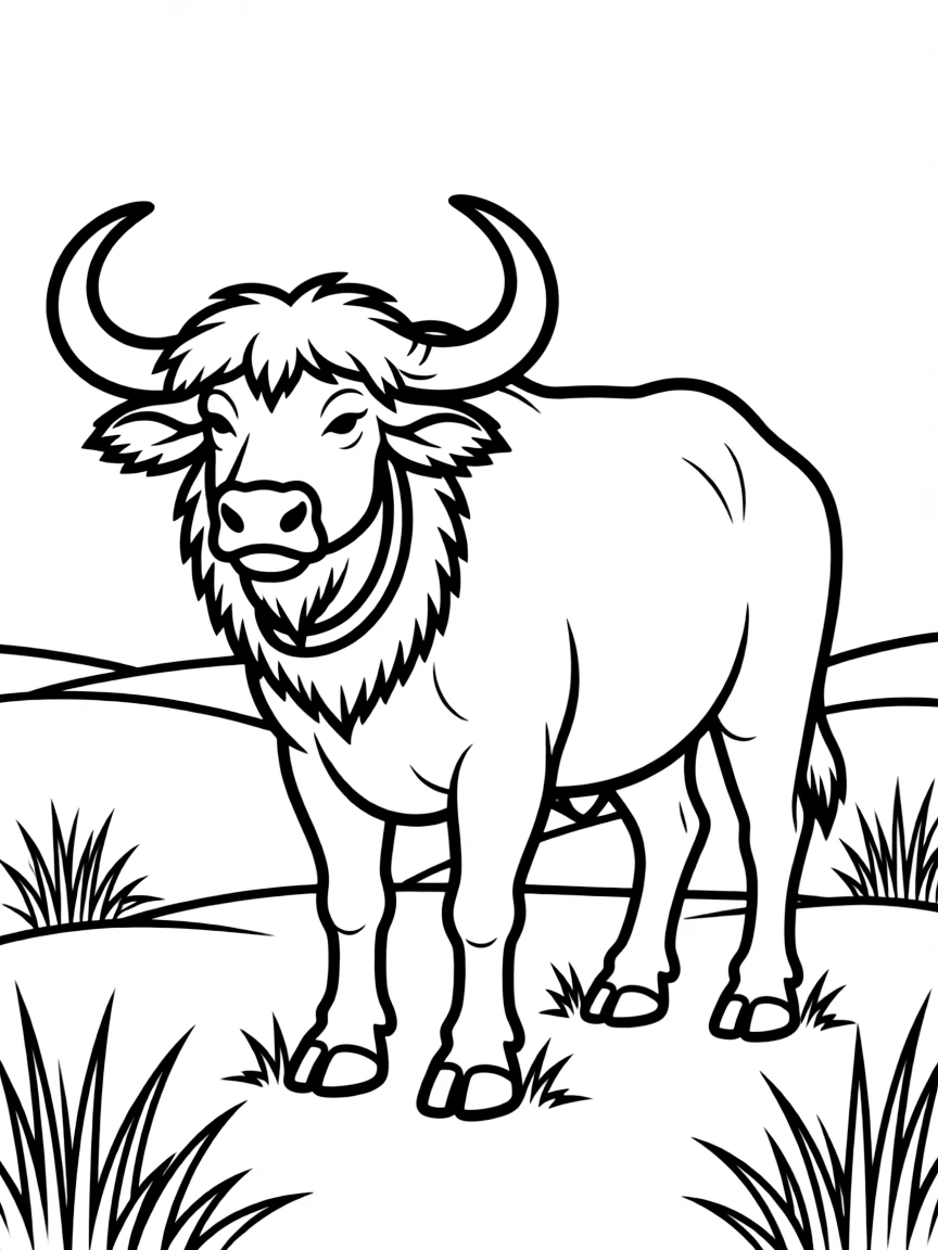 A buffalo standing strong in a grassland.