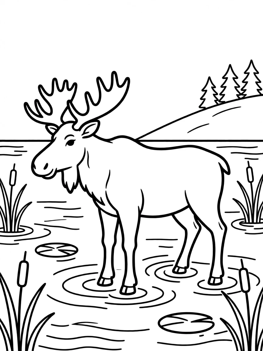 A moose standing knee-deep in a lake.