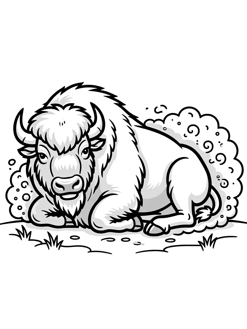 A bison rolling in the dust to cool off.