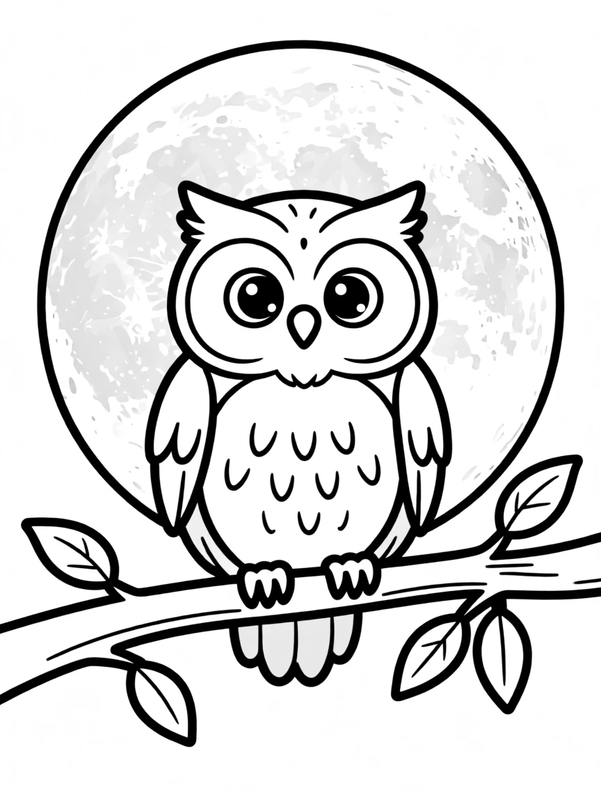 Owl perched on a branch with the full moon behind it