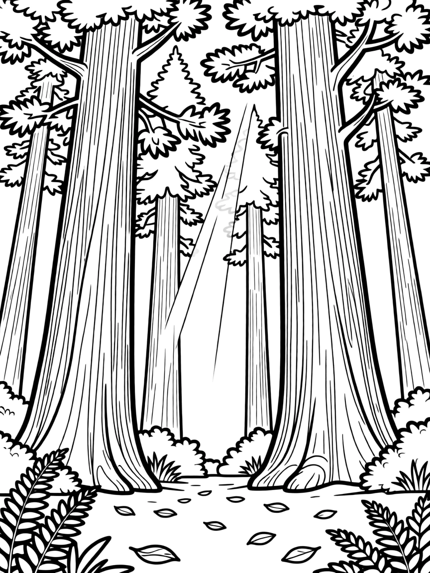 Towering redwood forest with sunlight streaming through
