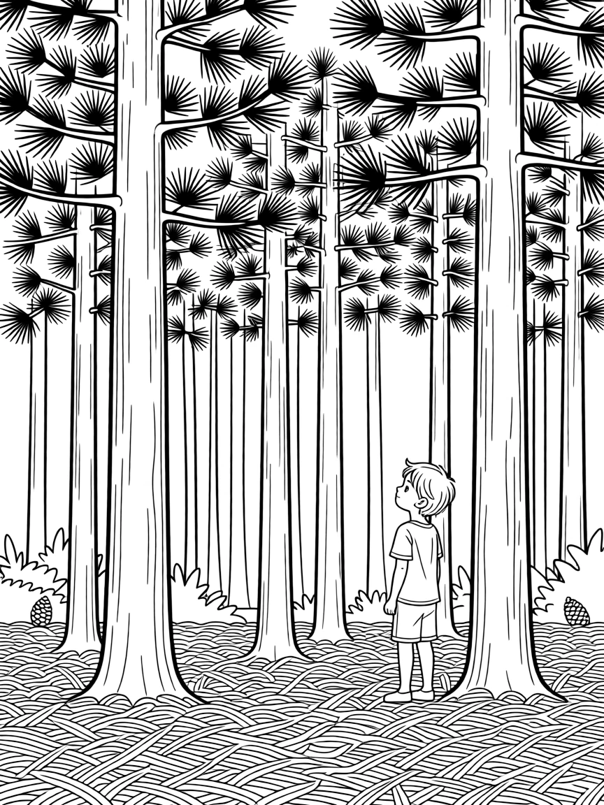 Dense pine forest with a carpet of fallen needles