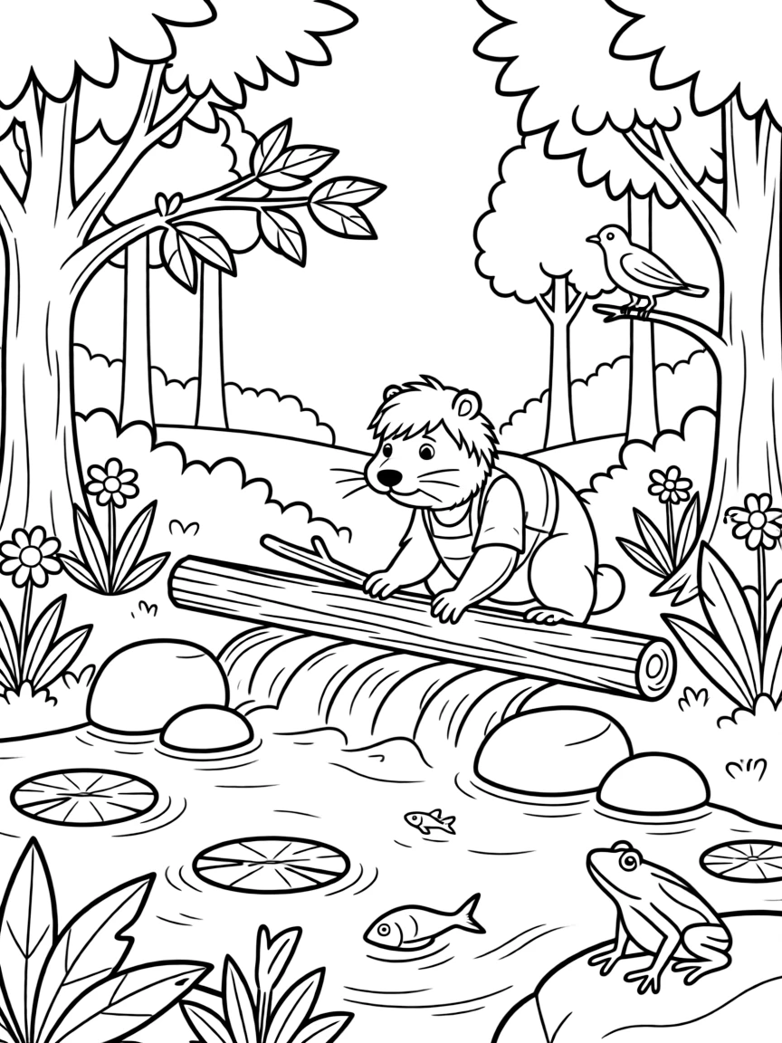 Beaver dam creating a forest pond ecosystem