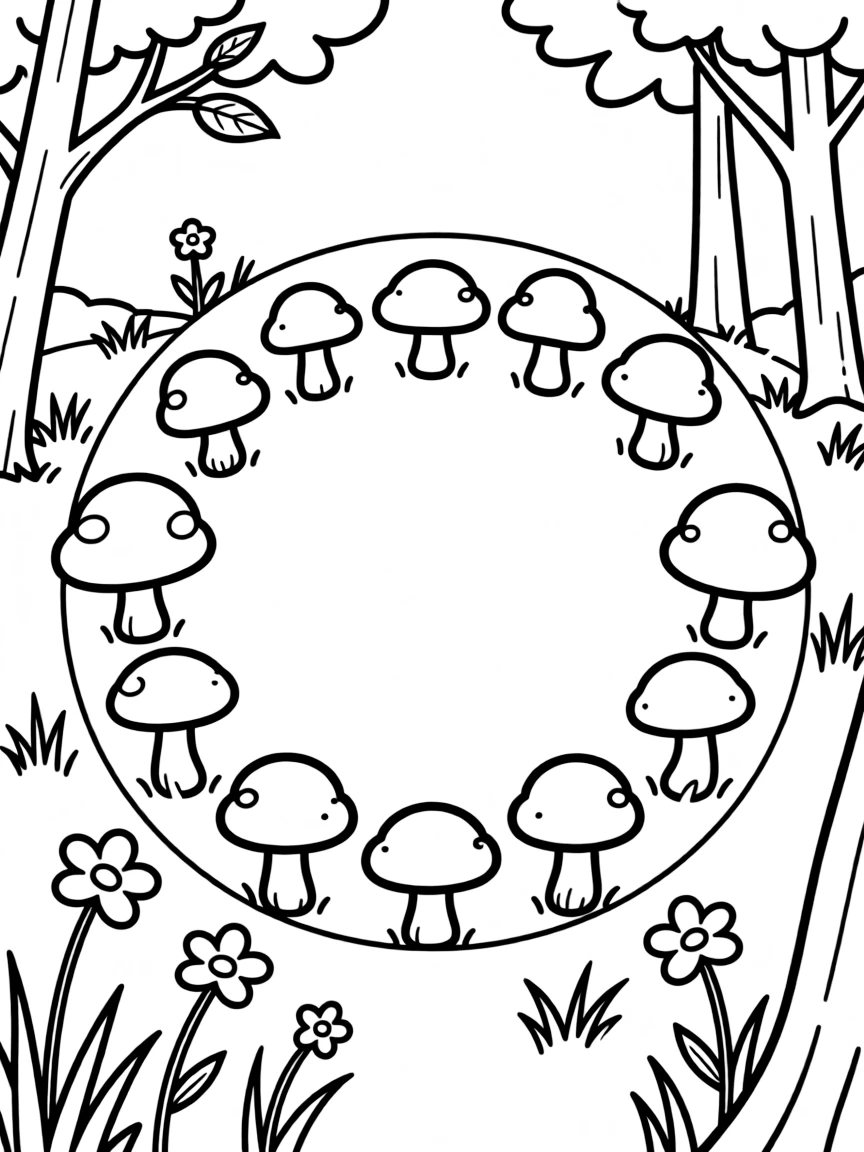 A magical clearing with a circle of toadstools