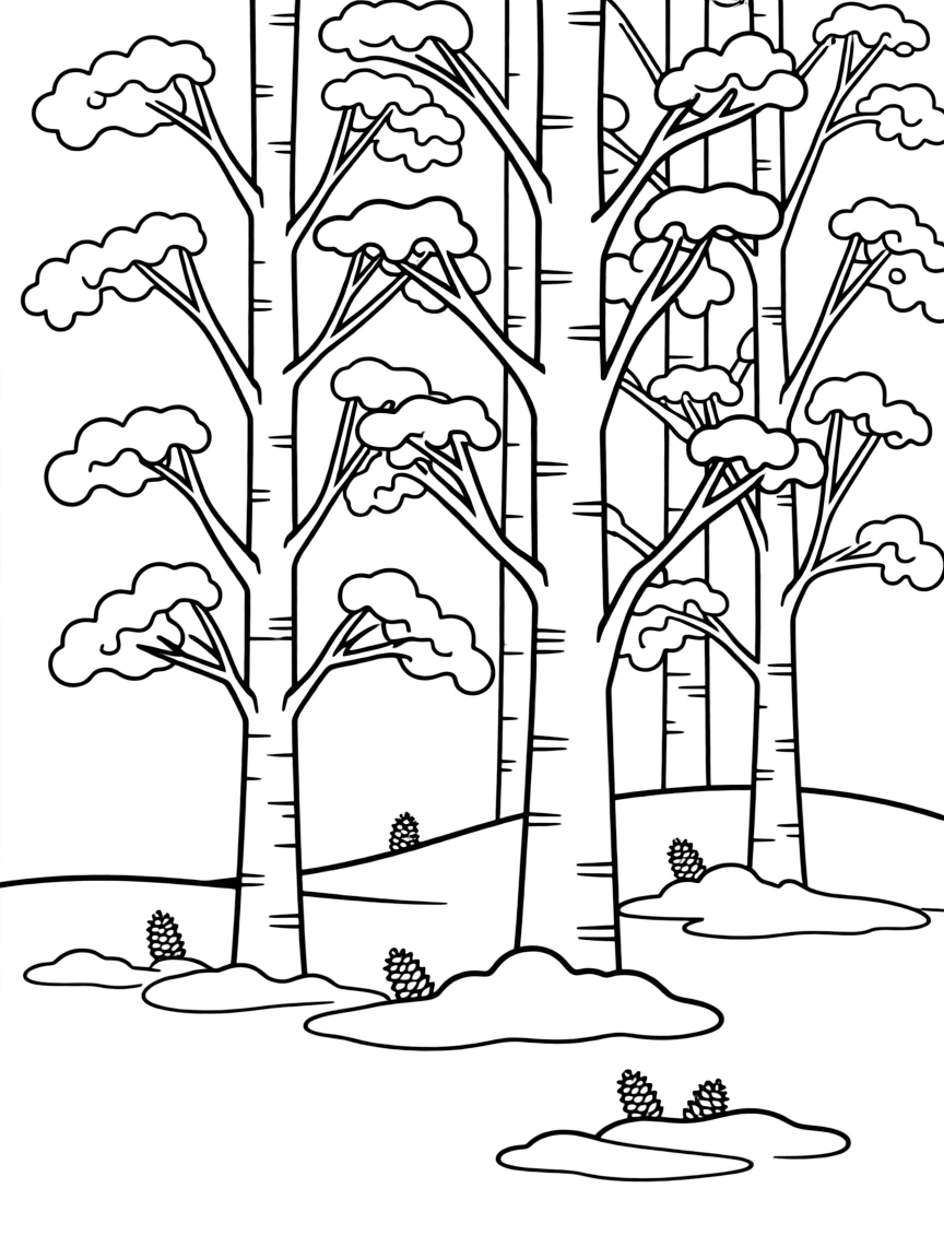 Winter forest scene with snow-laden branches