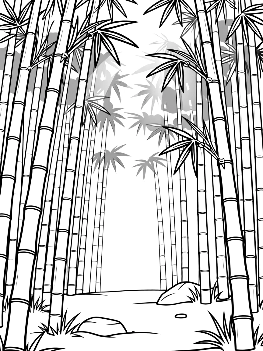 Bamboo forest with sunlight filtering through