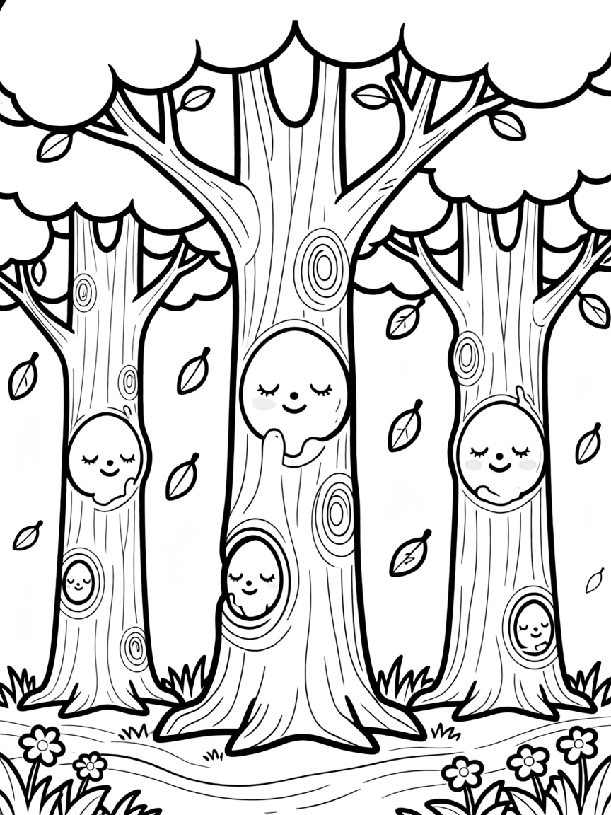Tree faces hidden in the knots and bark of forest giants