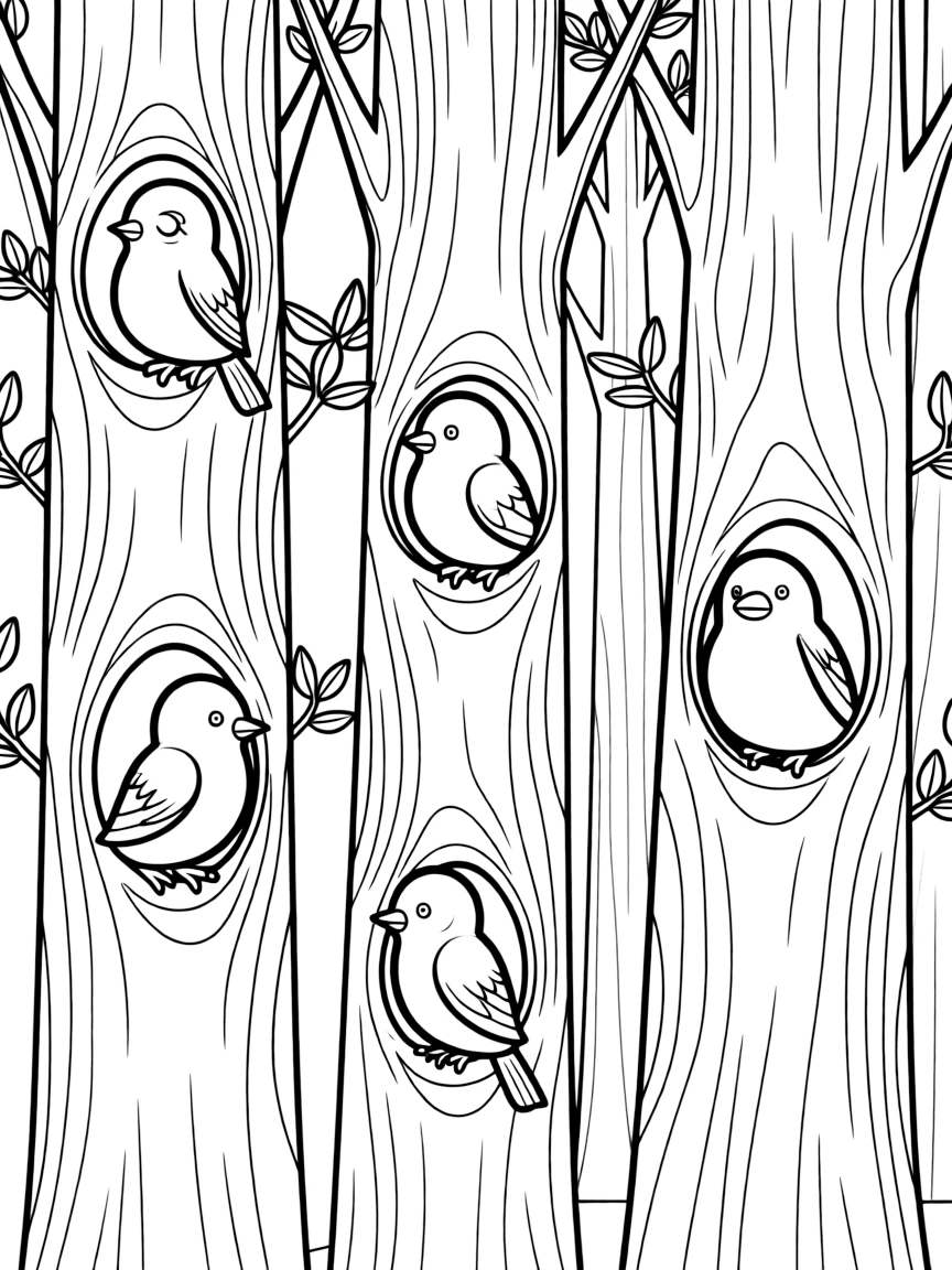 Forest birds nesting in tree cavities