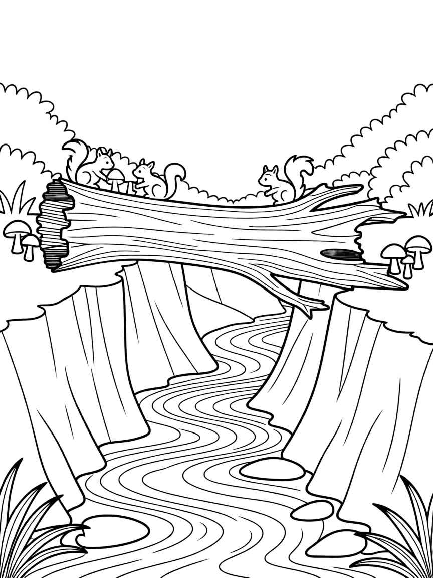 Fallen tree creating a natural bridge over a ravine